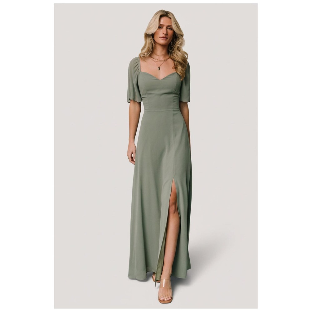Baltic Born Sierra Sweetheart Maxi Dress Sage Green Smocked Back Slit Small